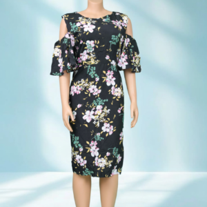 Midnight Blossom Cold-Shoulder Dress