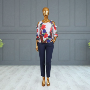 Floral Charm Cold-Shoulder Top & Navy Slim Pants Set