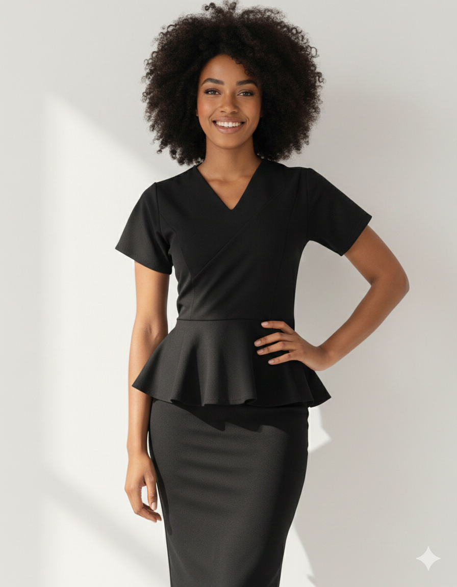 The Noir Peplum Elegance Dress - Image 2