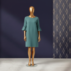 Emerald Grace Bell-Sleeve Shift Dress